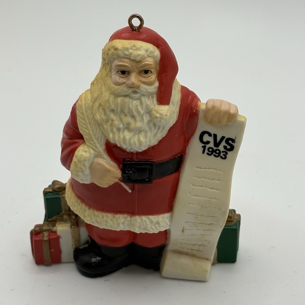Vintage CVS 1993 Santa Holding List‎ Christmas Ornament 3"x2.5"x1.25